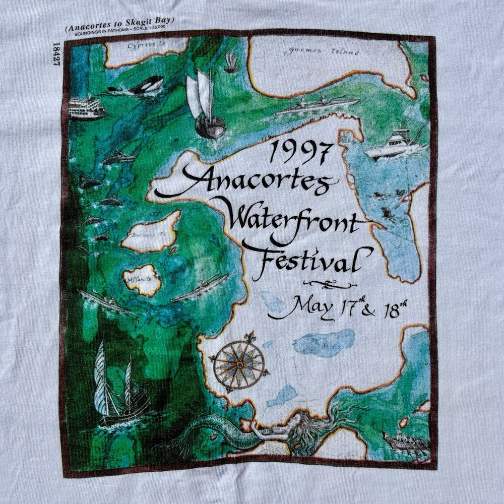 Vintage 1997 Anacortes Waterfront Festival Old Map Compass T-Shirt Washington